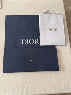 Dior Navy and White Gift Bags with Gold Logo Accents